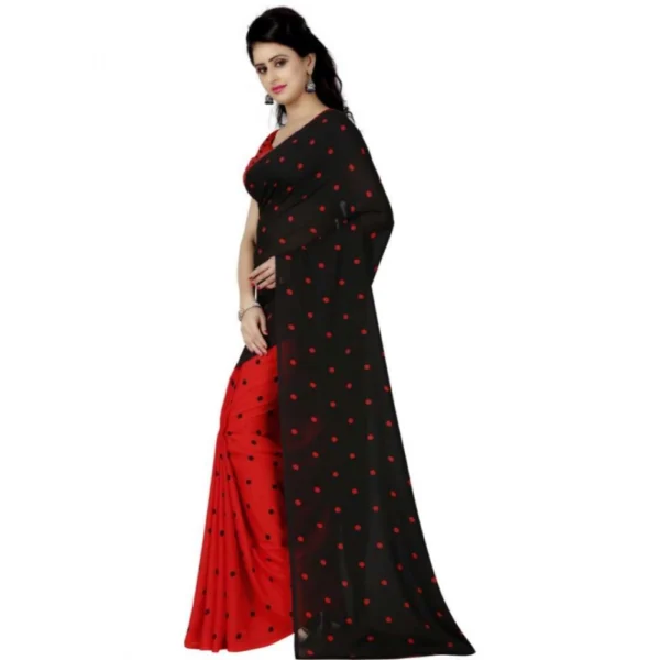 Women's Faux Georgette Printed Saree With Unstitched Blouse 5.5Mtr (Red black) - Image 3