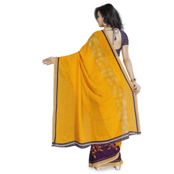 Women's Faux Georgette Printed Saree With Unstitched Blouse 5.5Mtr (Yellow) - Image 2