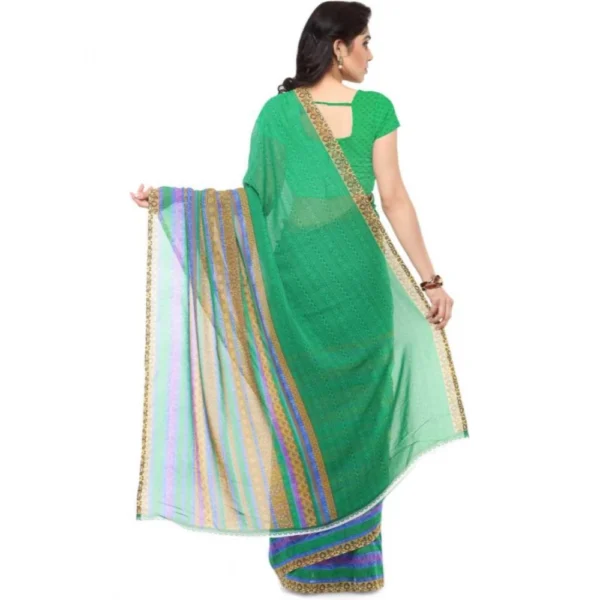 Women's Faux Georgette Printed Saree With Unstitched Blouse 5.5Mtr (Green) - Image 2
