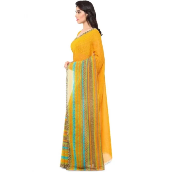 Women's Faux Georgette Printed Saree With Unstitched Blouse 5.5Mtr (Yellow) - Image 3