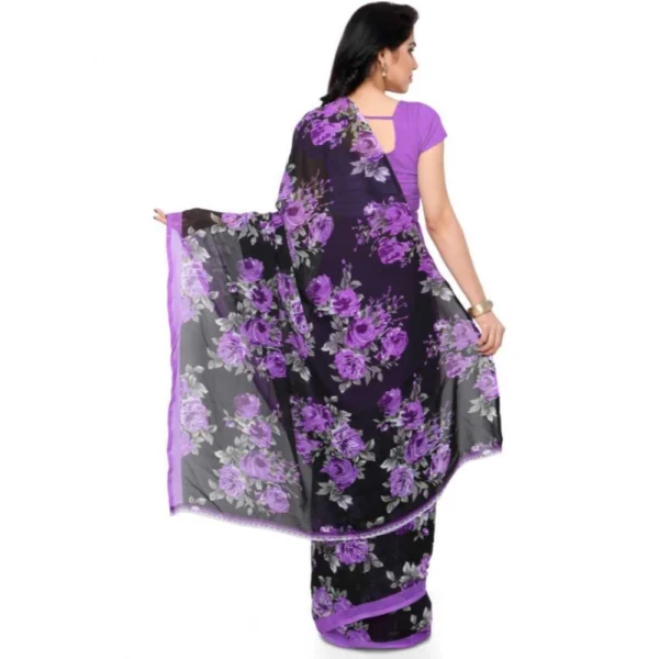 Women's Faux Georgette Printed Saree With Unstitched Blouse 5.5Mtr (Purple) - Image 2