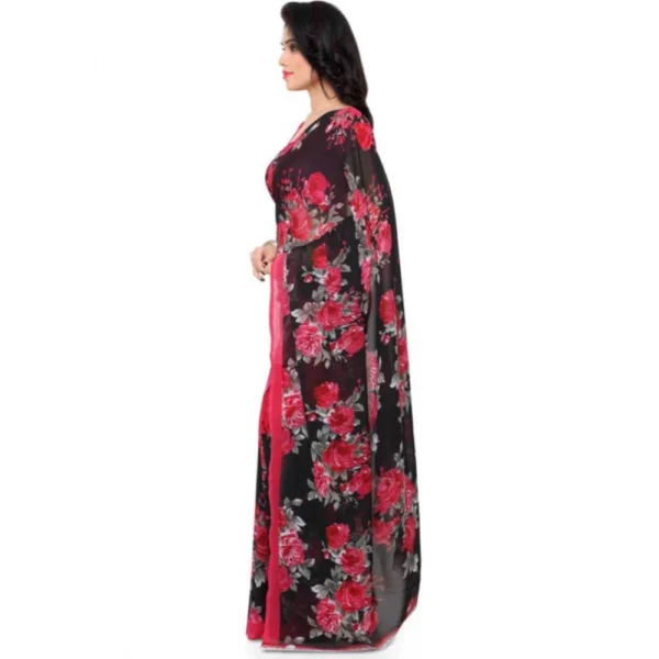 Women's Faux Georgette Printed Saree With Unstitched Blouse 5.5Mtr (Pink) - Image 3