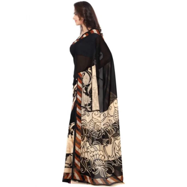 Women's Faux Georgette Printed Saree With Unstitched Blouse 5.5Mtr (Black) - Image 3