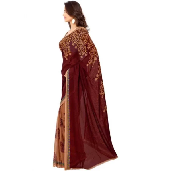 Women's Faux Georgette Printed Saree With Unstitched Blouse 5.5Mtr (Red) - Image 3