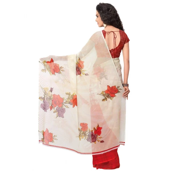 Women's Faux Georgette Printed Saree With Unstitched Blouse 5.5Mtr (Red) - Image 2