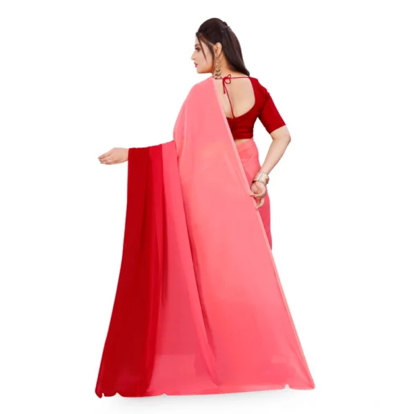 Women's Georgette Solid Saree With Unstitched Blouse 5.5Mtr (Pink) - Image 2