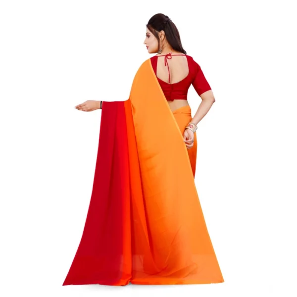 Women's Georgette Solid Saree With Unstitched Blouse 5.5Mtr (Orange) - Image 2
