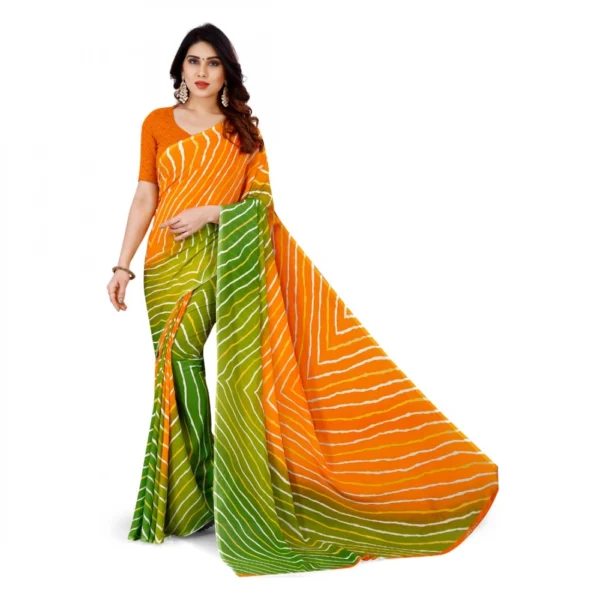 Women's Faux Georgette Printed Saree With Unstitched Blouse 5.5Mtr (Yellow) - Image 3