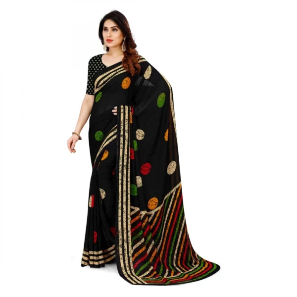 Women's Faux Georgette Printed Saree With Unstitched Blouse 5.5Mtr (Multicolor) - Image 3