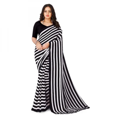 Women's Faux Georgette Printed Saree With Unstitched Blouse 5.5Mtr (Black)