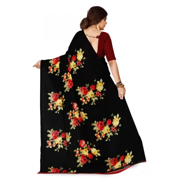 Women's Faux Georgette Printed Saree With Unstitched Blouse 5.5Mtr (Black) - Image 2