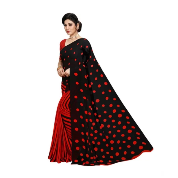 Women's Georgette Printed Saree With Unstitched Blouse 5.5Mtr (Red) - Image 3