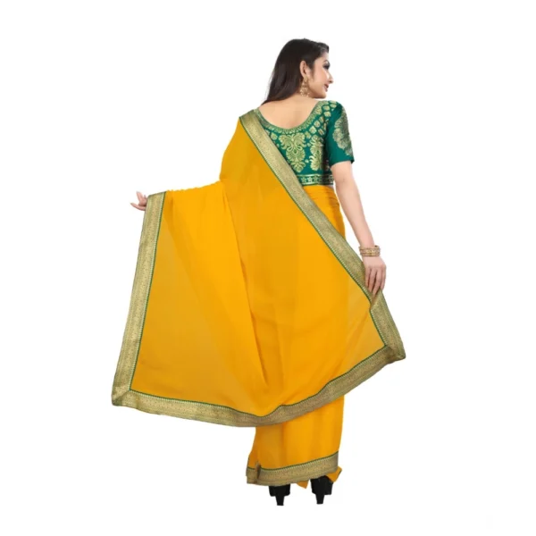Women's Chiifon Saree Printed Saree With Unstitched Blouse 5.5Mtr (Yellow) - Image 2