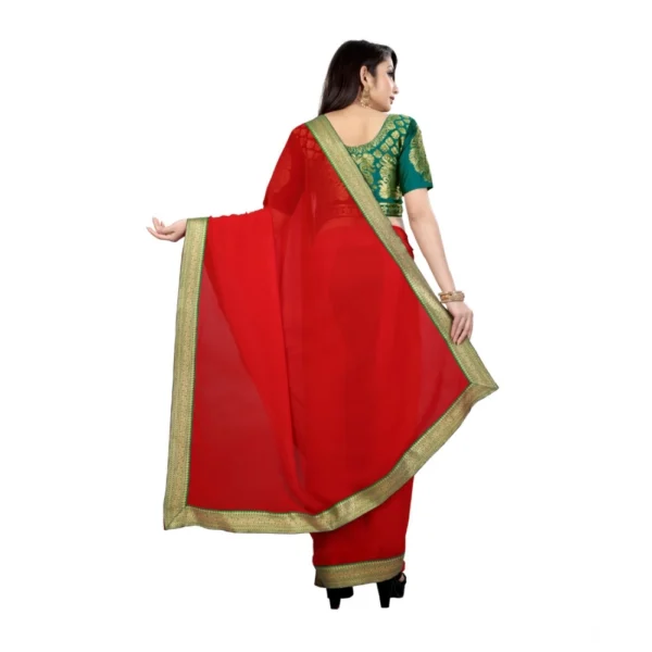 Women's Chiifon Saree Printed Saree With Unstitched Blouse 5.5Mtr (Red) - Image 2