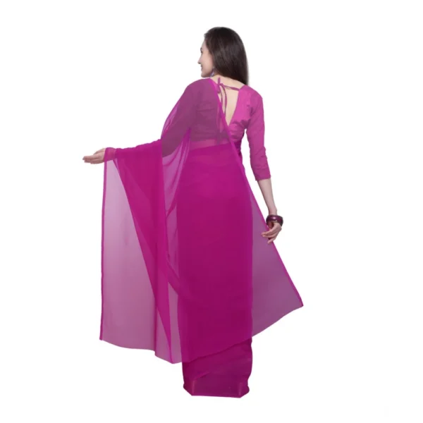 Women's Dyed Solid Saree With Unstitched Blouse 5.5Mtr (Pink) - Image 2