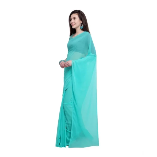 Women's Dyed Solid Saree With Unstitched Blouse 5.5Mtr (Seablue) - Image 3