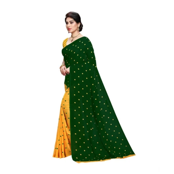 Women's Georgette Printed Saree With Unstitched Blouse 5.5Mtr (Green) - Image 3