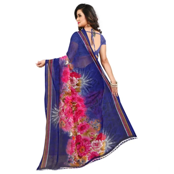 Women's Georgette Printed Saree With Unstitched Blouse 5.5Mtr (Blue) - Image 2