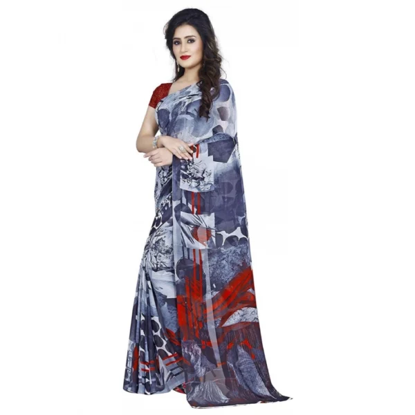 Women's Faux Georgette Printed Saree With Unstitched Blouse 5.5Mtr (Black) - Image 3
