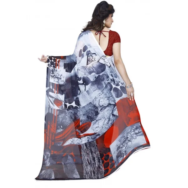 Women's Faux Georgette Printed Saree With Unstitched Blouse 5.5Mtr (Black) - Image 2