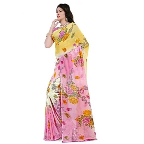 Women's Faux Georgette Printed Saree With Unstitched Blouse 5.5Mtr (Pink) - Image 3