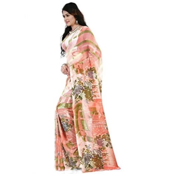 Women's Faux Georgette Printed Saree With Unstitched Blouse 5.5Mtr (Orange) - Image 3