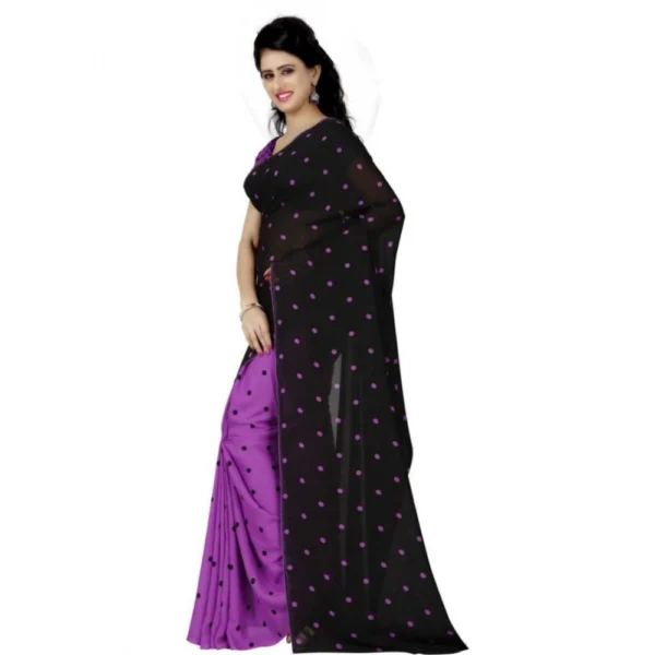 Women's Faux Georgette Printed Saree With Unstitched Blouse 5.5Mtr (Purple) - Image 3