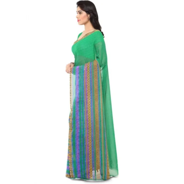 Women's Faux Georgette Printed Saree With Unstitched Blouse 5.5Mtr (Green) - Image 3