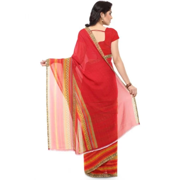 Women's Faux Georgette Printed Saree With Unstitched Blouse 5.5Mtr (Red) - Image 2