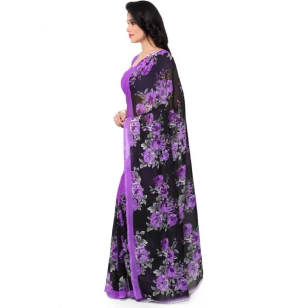 Women's Faux Georgette Printed Saree With Unstitched Blouse 5.5Mtr (Purple) - Image 3