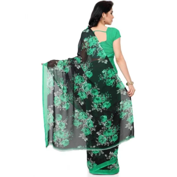 Women's Faux Georgette Printed Saree With Unstitched Blouse 5.5Mtr (Green) - Image 2