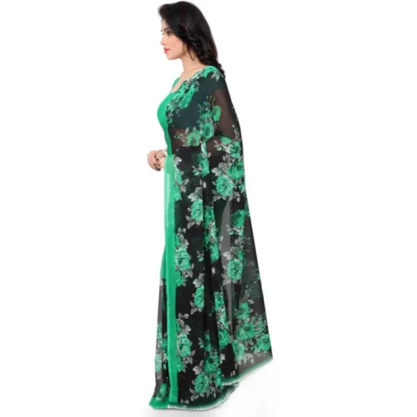 Women's Faux Georgette Printed Saree With Unstitched Blouse 5.5Mtr (Green) - Image 3
