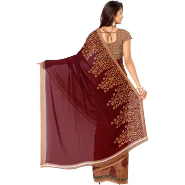 Women's Faux Georgette Printed Saree With Unstitched Blouse 5.5Mtr (Red) - Image 2