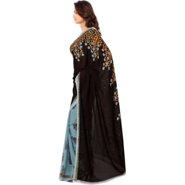 Women's Faux Georgette Printed Saree With Unstitched Blouse 5.5Mtr (Brown) - Image 3