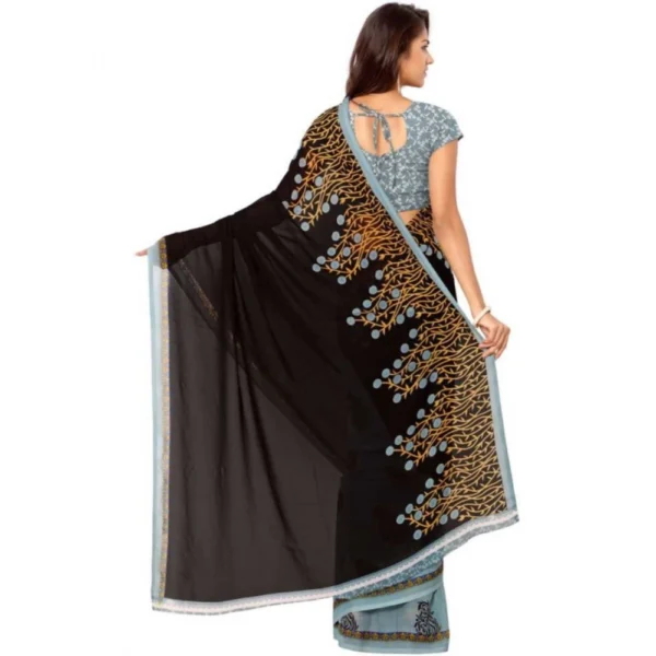 Women's Faux Georgette Printed Saree With Unstitched Blouse 5.5Mtr (Brown) - Image 2