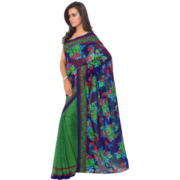 Women's Faux Georgette Printed Saree With Unstitched Blouse 5.5Mtr (Green) - Image 3