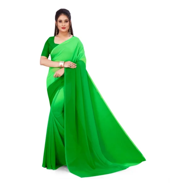 Women's Georgette Solid Saree With Unstitched Blouse 5.5Mtr (Green) - Image 3