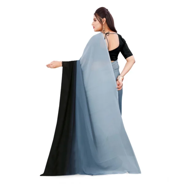 Women's Georgette Solid Saree With Unstitched Blouse 5.5Mtr (Grey) - Image 2