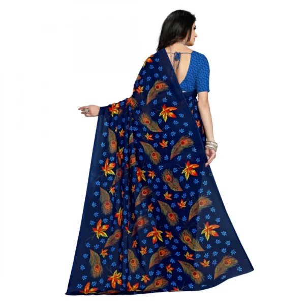 Women's Faux Georgette Printed Saree With Unstitched Blouse 5.5Mtr (Blue) - Image 2