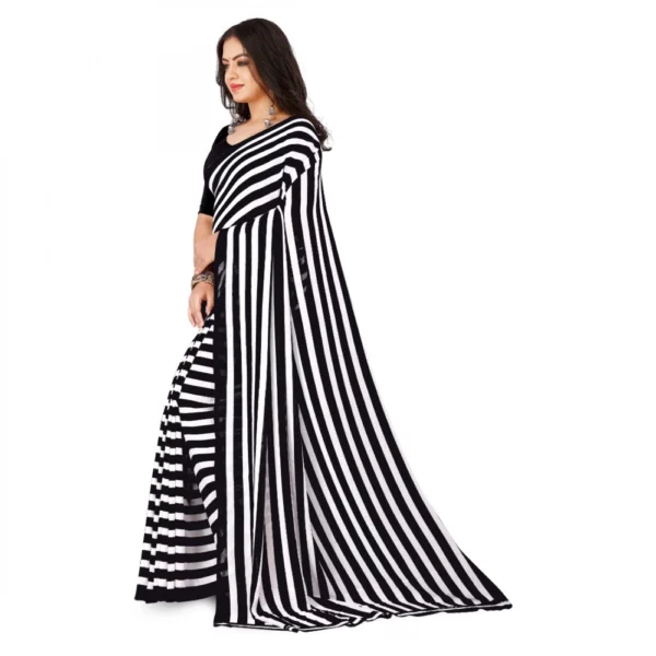 Women's Faux Georgette Printed Saree With Unstitched Blouse 5.5Mtr (Black) - Image 3