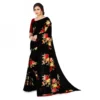 Women's Faux Georgette Printed Saree With Unstitched Blouse 5.5Mtr (Black) - Image 3