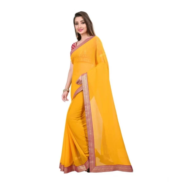 Women's Chiifon Saree Printed Saree With Unstitched Blouse 5.5Mtr (Yellow) - Image 3