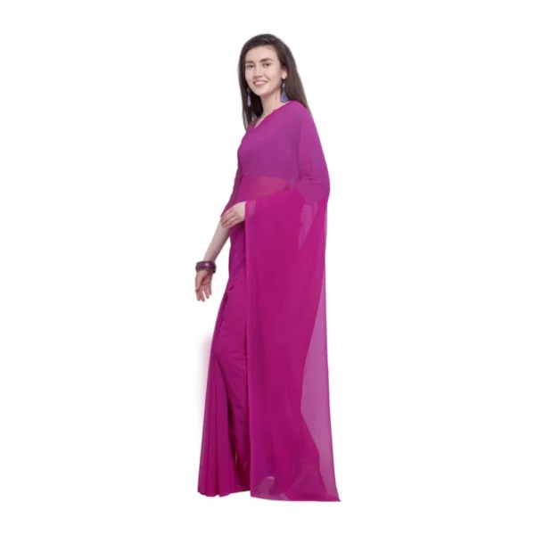 Women's Dyed Solid Saree With Unstitched Blouse 5.5Mtr (Pink) - Image 3