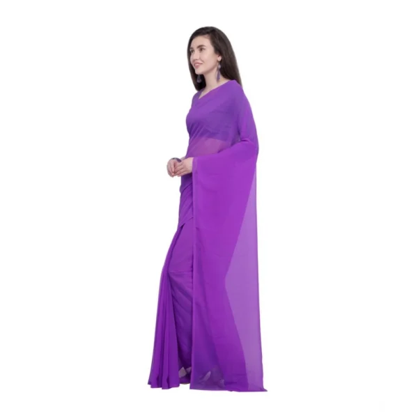 Women's Dyed Solid Saree With Unstitched Blouse 5.5Mtr (Purple) - Image 3