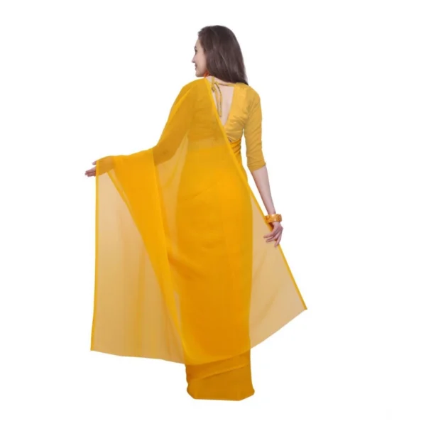 Women's Dyed Solid Saree With Unstitched Blouse 5.5Mtr (Yellow) - Image 2