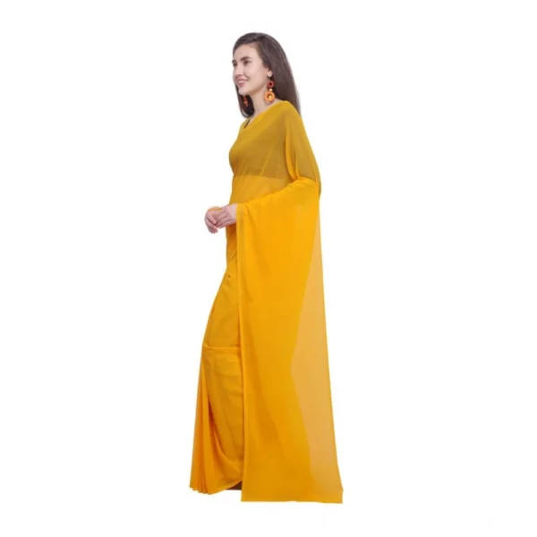 Women's Dyed Solid Saree With Unstitched Blouse 5.5Mtr (Yellow) - Image 3