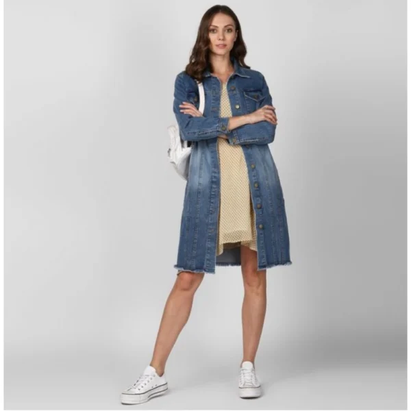 Women's Denim Washed Long Sleeve Jacket (Blue) - Image 3