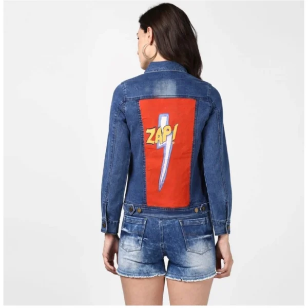 Women's Denim Hand Painted Long Sleeve Jacket (Blue) - Image 2
