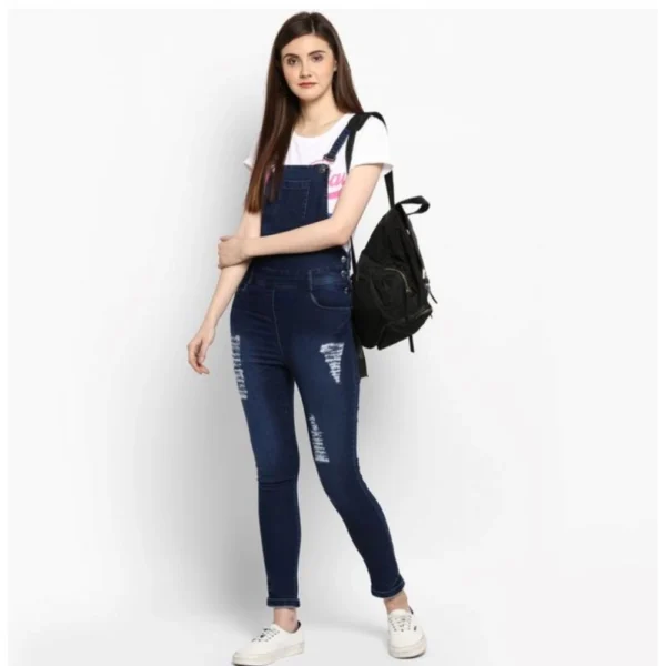 Women's Denim Solid Dungaree Pant (Blue) - Image 3