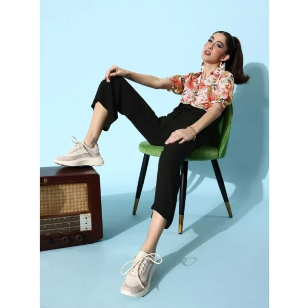 Women's Polyester Printed 3/4th Sleeve Jumpsuit (Peach - Black) - Image 4